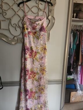 Jump Pink Floral Sequin Prom Dress